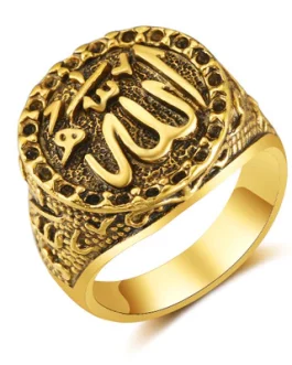 خاتم اسلامي, مقاس: 9، اللون: الذهبي المسود